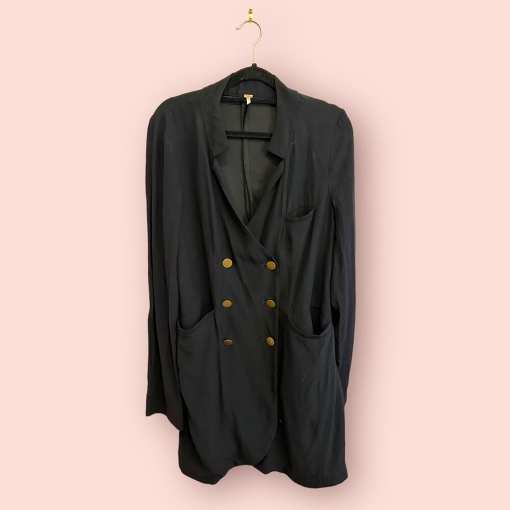 Free People Long Sleeve Black Military Double Breasted Button Down Shirt XS